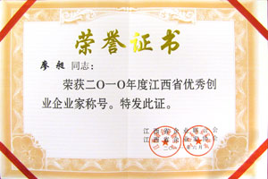 2010年度江西省優秀創業企業家稱號
